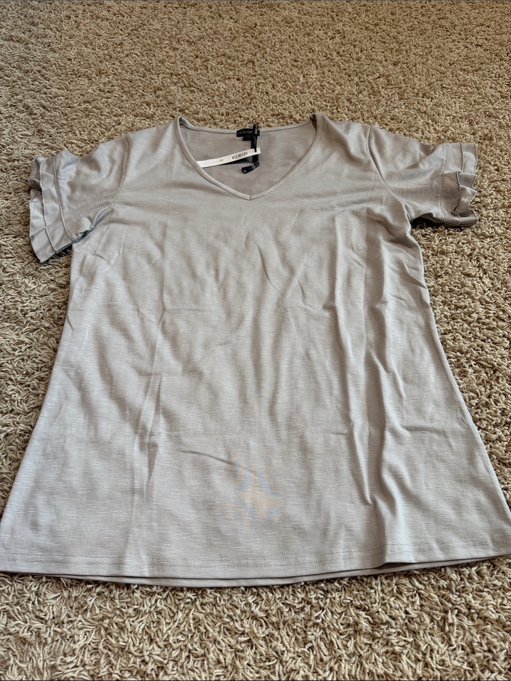 New with Tags Coco + Carmen Light Gray Ruffle Sleeve V-Neck Tee
